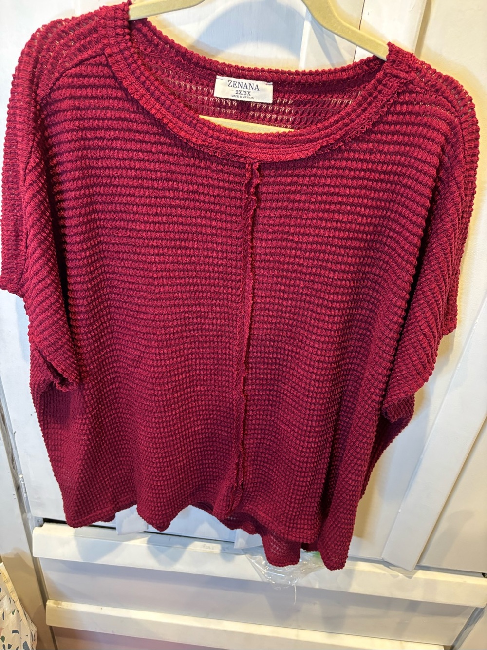 Zenana Outfitters Raspberry Waffle Knit Short-Sleeve Sweater
